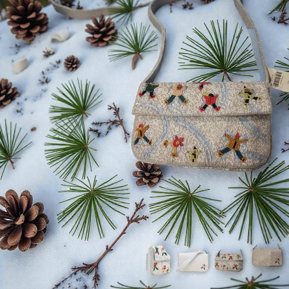 Anthropologie The Fiona Beaded Bag Winter Edition Snow Angels - Picture 3 of 14